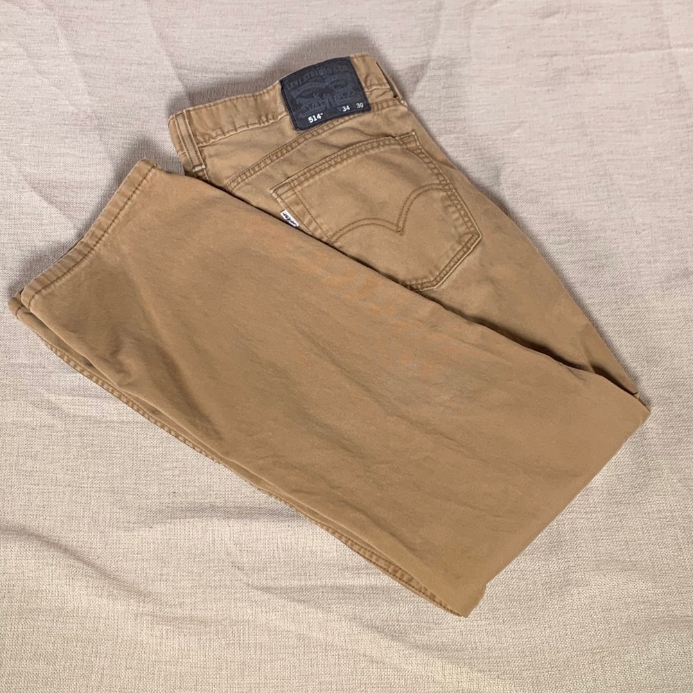 Levis 514 Straight Fit Pants Mens Tan Khaki Cotton‎ Twill Trousers 00514-0604
